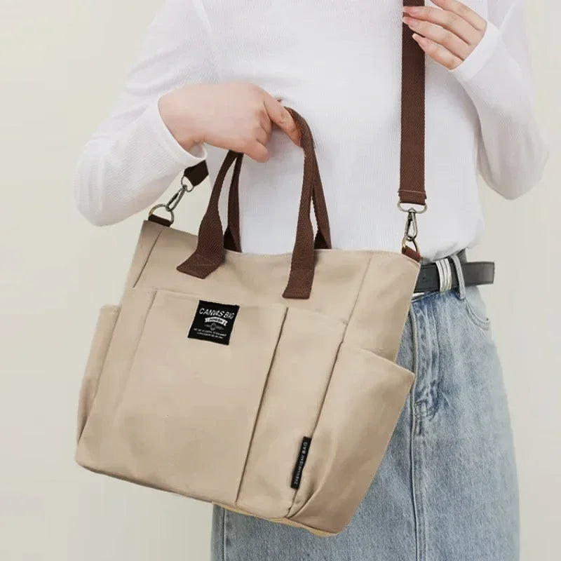 Canvas Ladies Bag Simple Student Large Capacity Horizontal Commuter Shoulder Slanting Portable Handbag