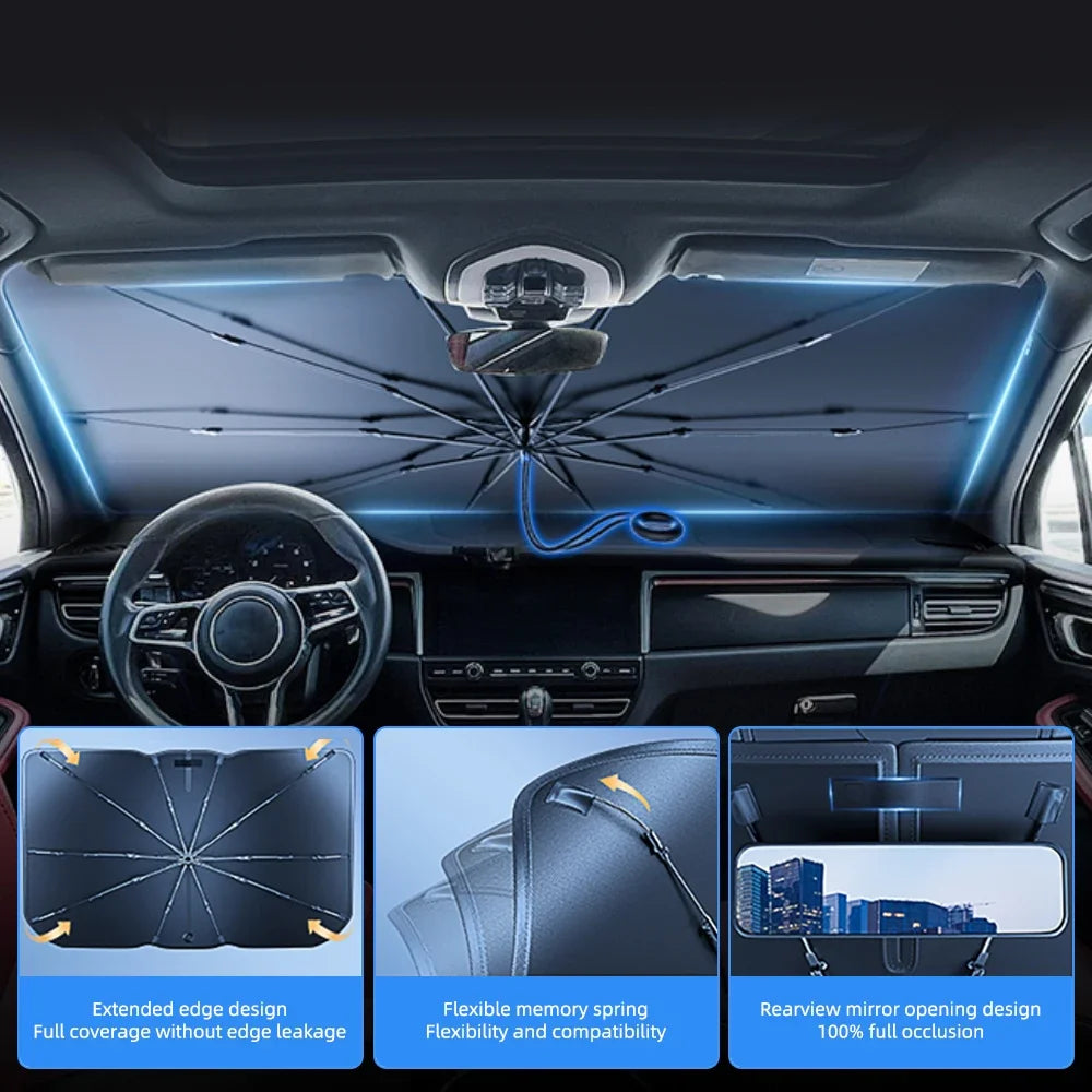 2024 Car Windshield Sun Shade Umbrella Foldable Sunshade Front Window Cover for UV Block Heat Protection Protector Parasol
