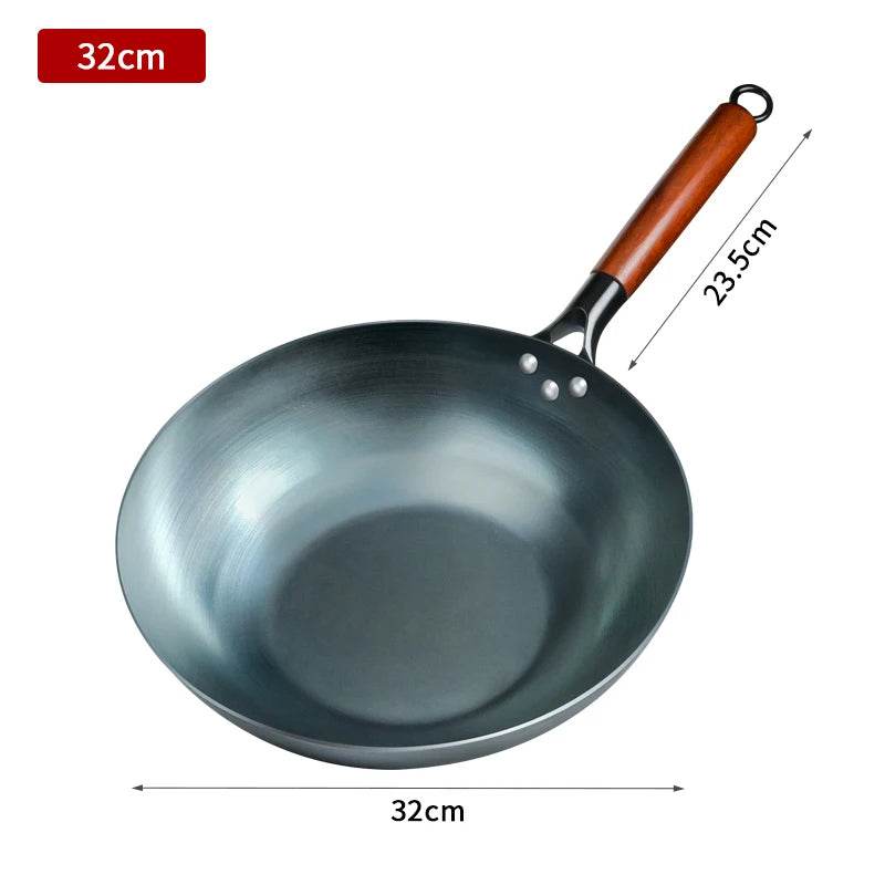 Seasoning Iron Woks,30/32/34cm Wok with Wooden Handle Frying Pan Kitchen Cookware For Electric,Induction Electric and Gas Stoves - P12 Hub Europe