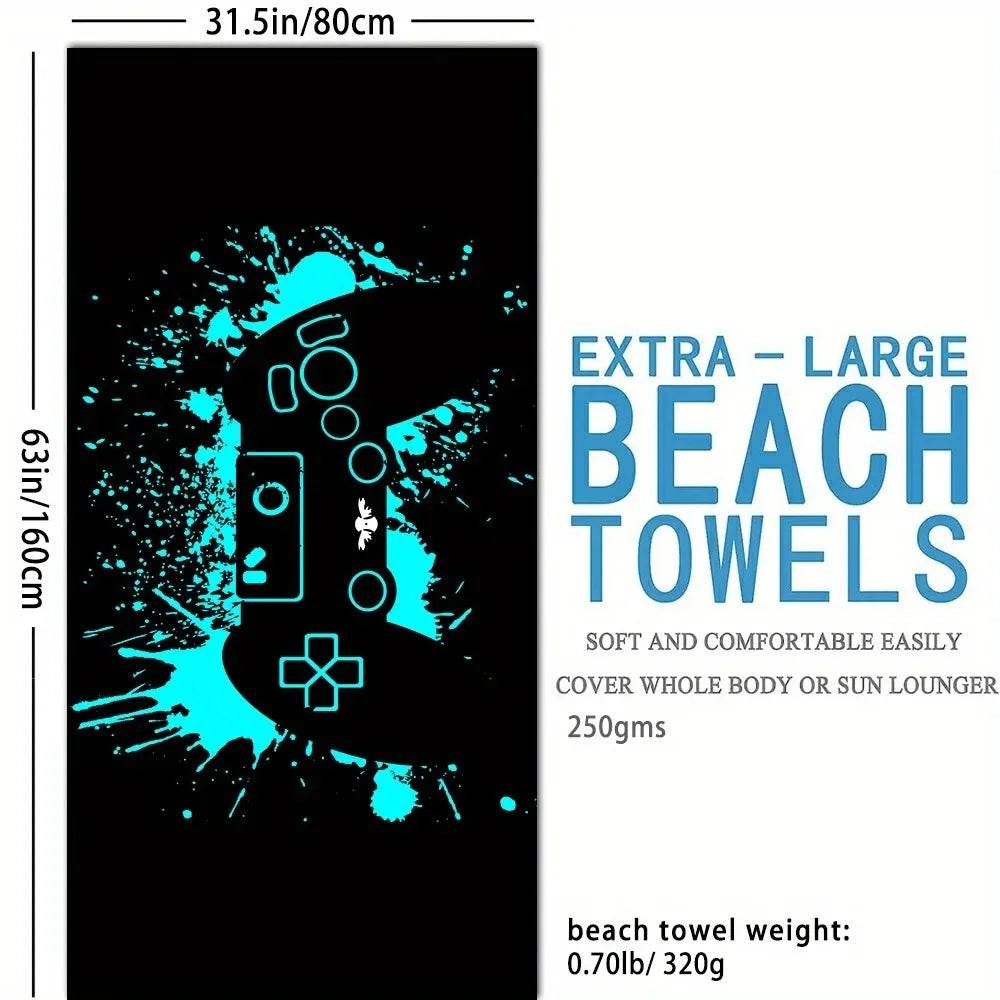 Game Handle Large Beach Towel - Super Absorbent, Quick Dry, Modern Design for Beach and Pool, Easy Care - P12 Hub Europe