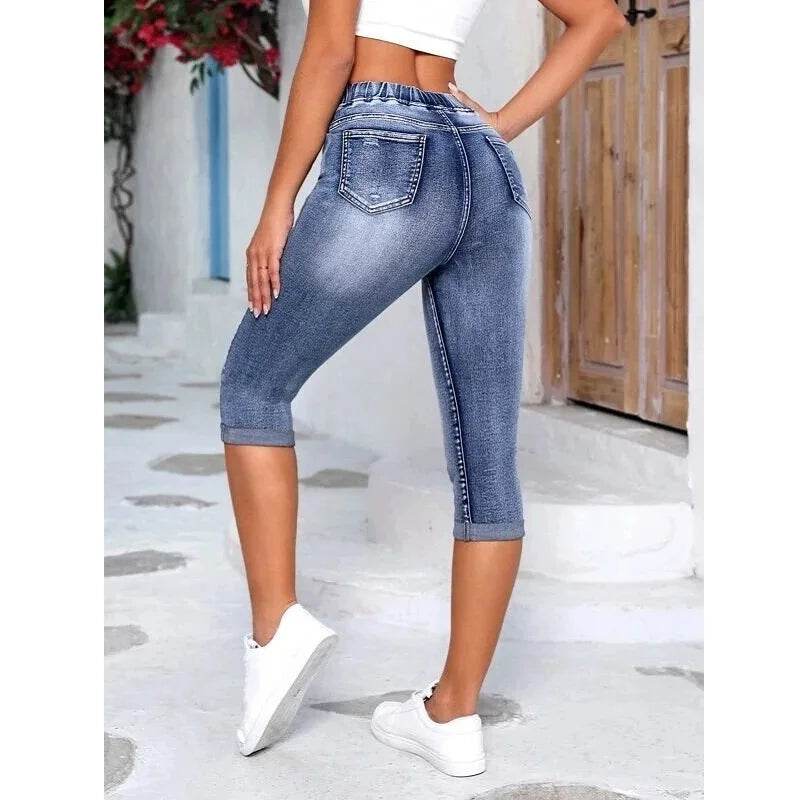 Women Ripped Knee Length Jeans - P12 Hub Europe