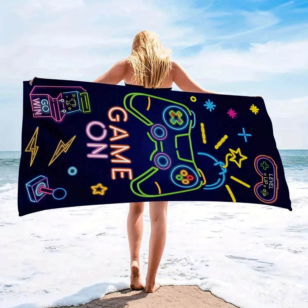 Game Handle Large Beach Towel - Super Absorbent, Quick Dry, Modern Design for Beach and Pool, Easy Care - P12 Hub Europe