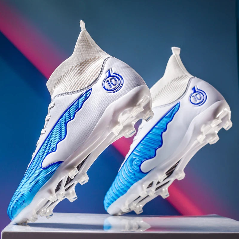 Mens Soccer Cleats Outdoor Lightweight High-Top Training Boots, Professional Athletic Long Spikes and TF Ground Football Shoes