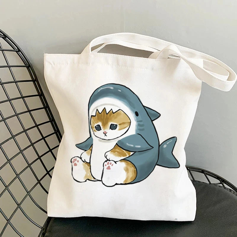 Kawaii Cats Cartoon Manga Tote Bag Beach Bag Shopper Bags Handbags Canvas Shoulder Bags Woman Shopping Bags High Capacity