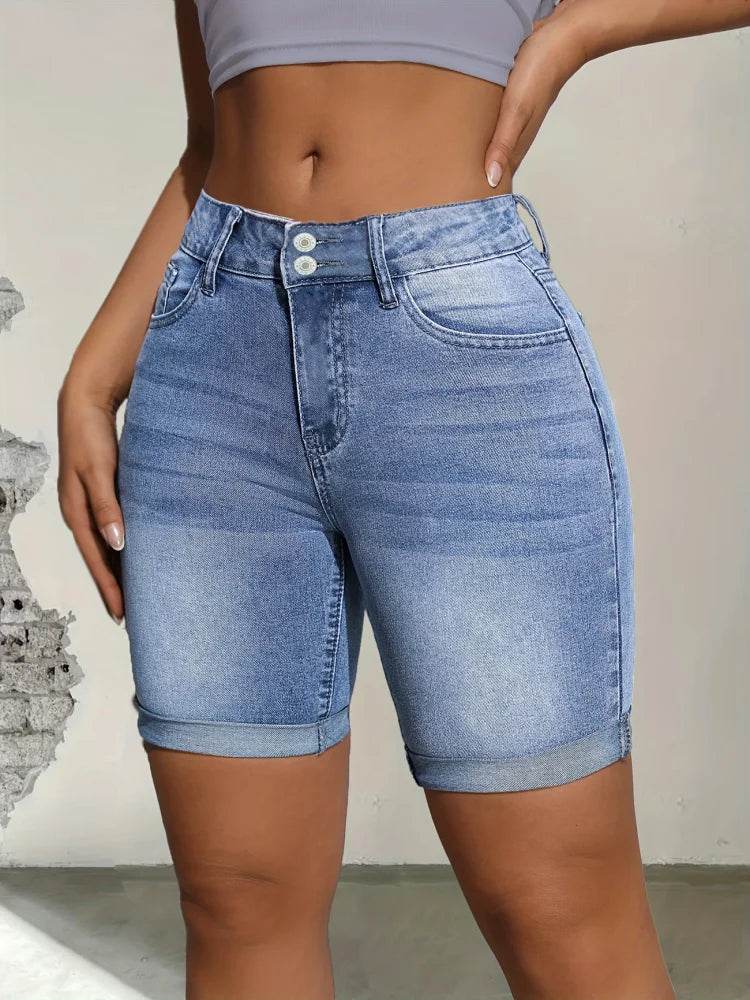 Blue Elastic Women's Jean Shorts - P12 Hub Europe