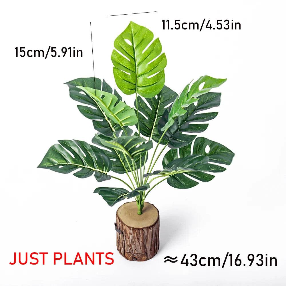 43cm 12 Forks Artificial Monstera Tree Green Fake Plants Plastic Evergreen Leaves Tropical Faux Palm Leaf For Home Garden Decor - P12 Hub Europe