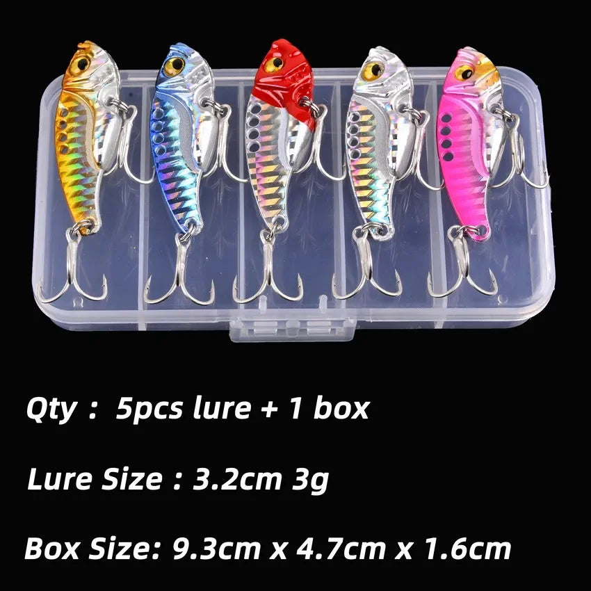 Aorace 5pcs/box Metal VIB 3/7/10/15/20g Fishing Lure Vibration Spoon Hard Baits Crankbait Wobbler Swimbait Cicada VIB Tackle