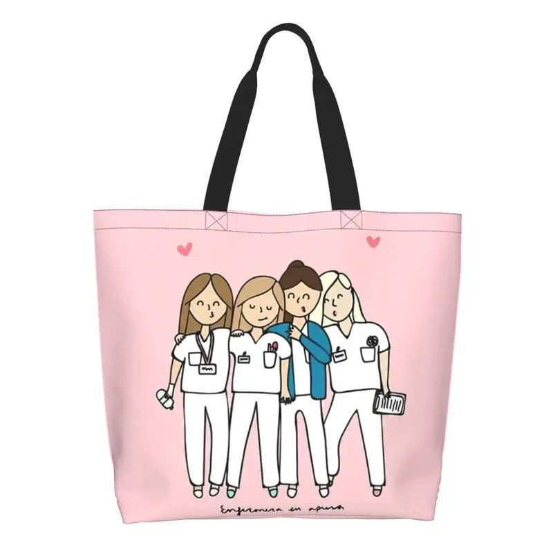 Cartoon Doctor Nurse Enfermera En Apuros Grocery Bags Large Capacity Aesthetic Merch For Woman Street Shoulder Bag