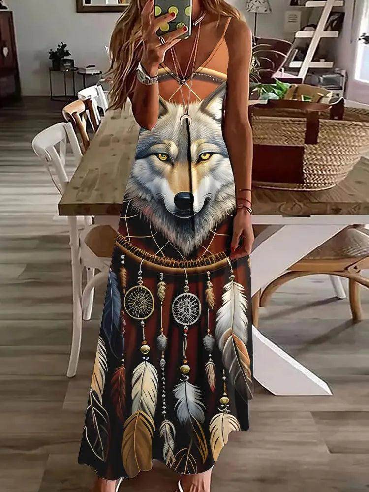 3D Owl Print Boho Maxi Dress Sleeveless Tribal - P12 Hub Europe