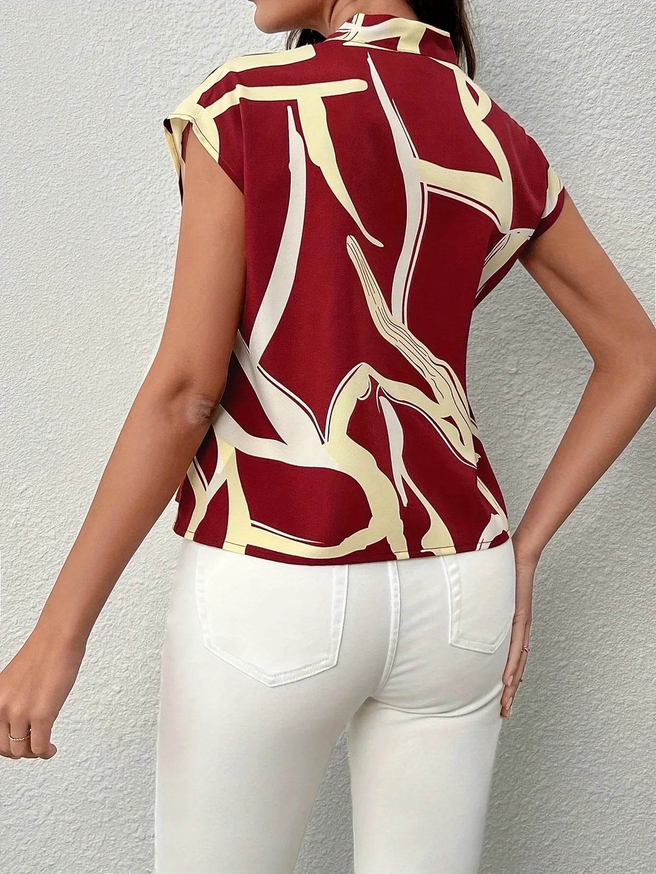 Brush Print Tie Neck Blouse - P12 Hub Europe