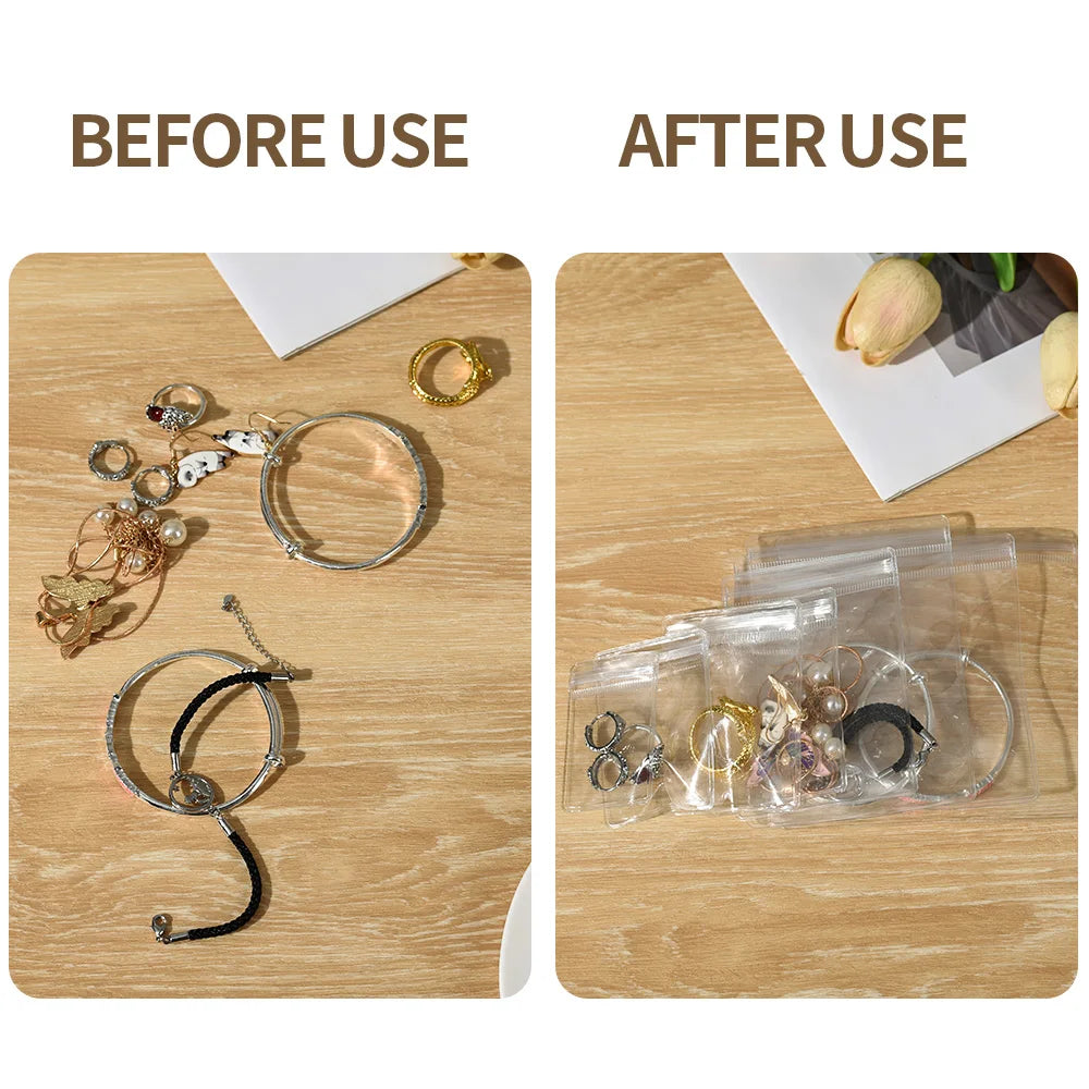 100/10Pcs PVC Jewelry Package Bags Thicken Self Sealing Pouches Anti-Oxidation Earring Necklace Clear Organizer Bag Reusable