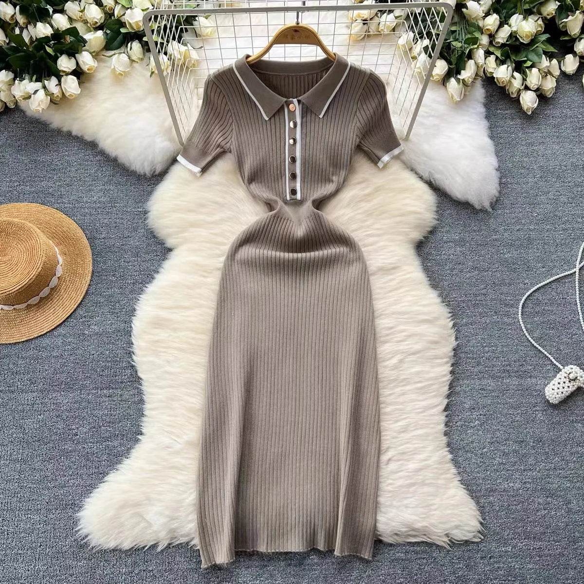 2025 Autumn White Knit Maxi Dress - Elegant Patchwork - P12 Hub Europe