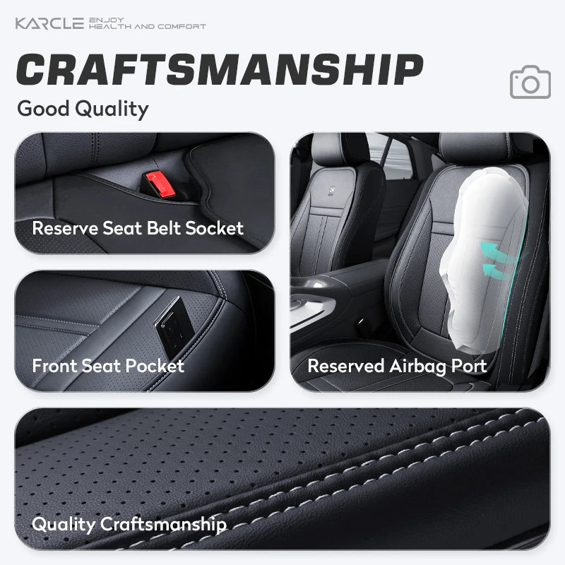 Karcle Leather Car Seat Cover Front and Rear Seat Covers Full Set with Surround Bottom Waterproof Seat Cushion Car Accessories