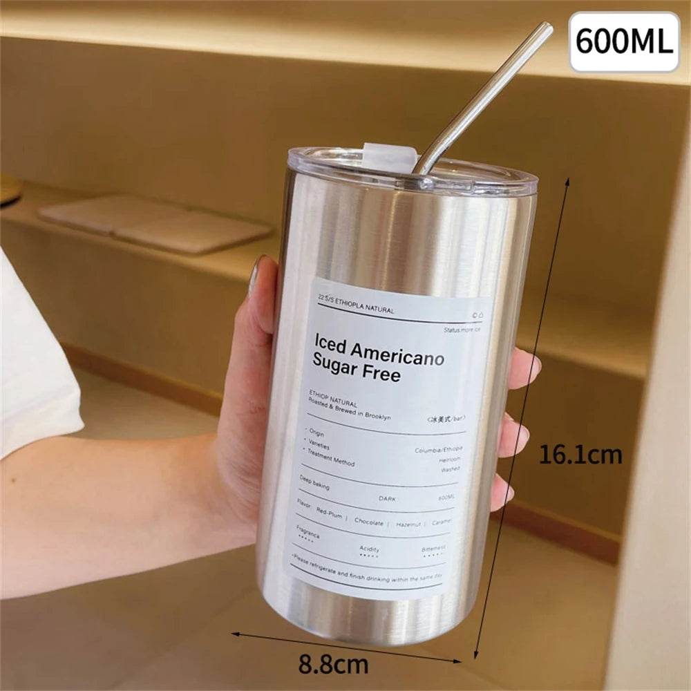 600ml Stainless Steel Thermos with Straw - P12 Hub Europe