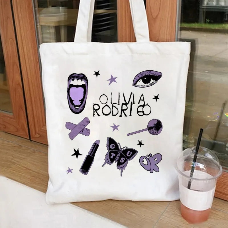 Vintage Olivia Rodrigo Guts Tour Canvas Tote Bag Cosmetic Bag Large Capacity Shopping Bags Shoulder Handbag Eco Girl Handbags