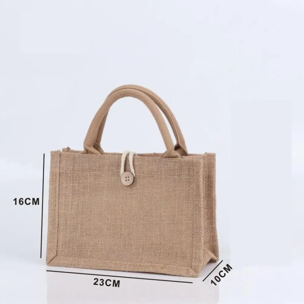 Large Capacity Shopping Bag Versatile Jute Tote Bag Portable Lunch Bag Linen Button Reusable Burlap Bag Gift Packing Handbag
