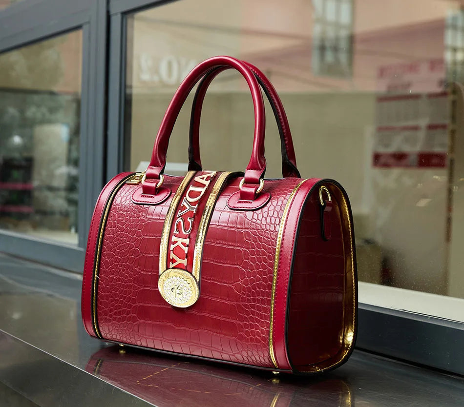 VM FASHION KISS NEW Rendering Boston Handbag Classic Style Crossbody Bag Elegant Women's Shoulder Bag Leather Satchel Purse