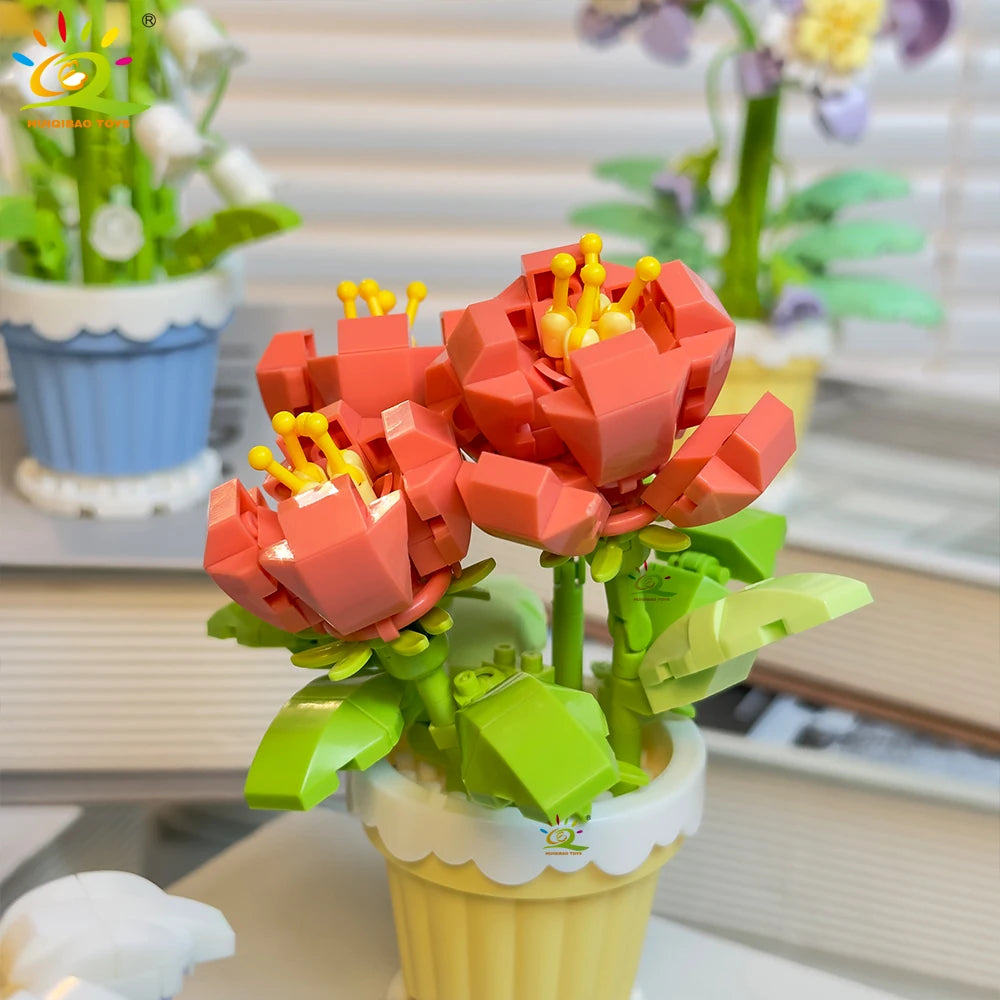 HUIQIBAO MOC Eternal Bouquet Micro Building Blocks Flower Model DIY Home Desk Plant Decoration Assemble Brick Toy For Children