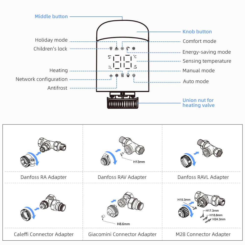 AVATTO Tuya 1-6PCS Wifi TRV Radiator Actuator Valve Thermostatic Radiator Valve Temperature Controller Support Alexa Google Home