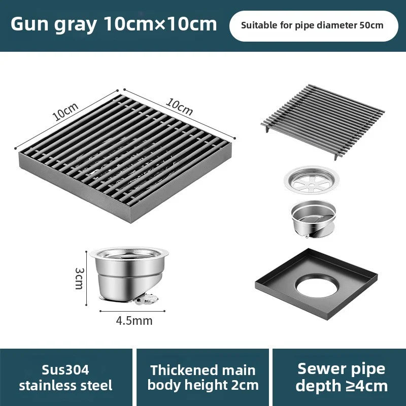 Bathroom high drainage floor drain, outdoor large-diameter thickened 304 stainless steel floor drain