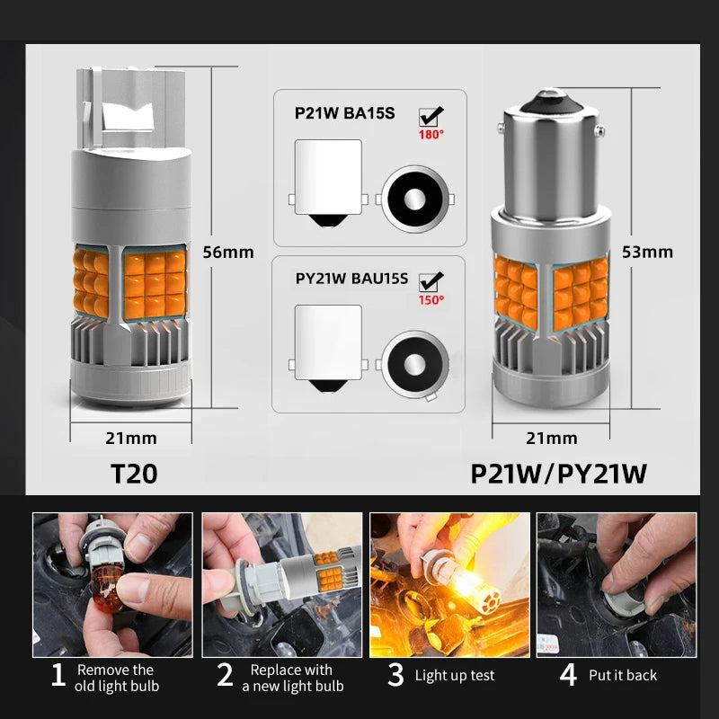 2pcs Car LED Turn Signal Lights Bulbs Amber For Rear Direction Indicator Lamp Bulb For Volkswagen VW Golf MK7 Alltrack Sportsvan