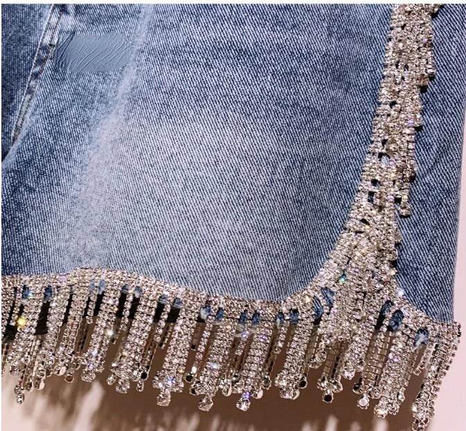 Sexy Rhinestone Fringed Denim Shorts - P12 Hub Europe