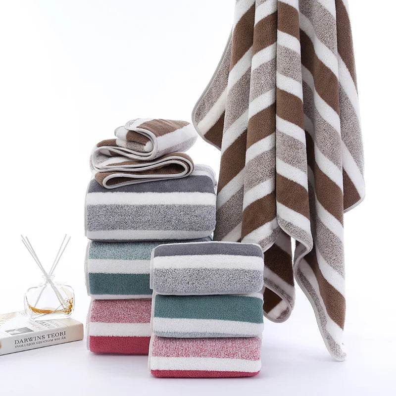 1 pcs Striped Face Towel 35x75cm For Bathroom Or Soft And Absorbent Quick-Drying Experience Microfiber Bath Towel 70x140cm - P12 Hub Europe