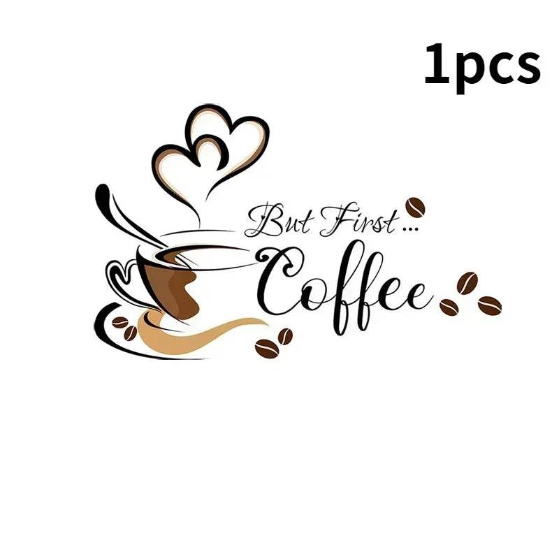 Coffee Cup Pattern Wall Stickers DIY Cafe Restaurant Living Room Home Decoration Self-adhesive Hand Carved Kitchen Wallpaper - P12 Hub Europe