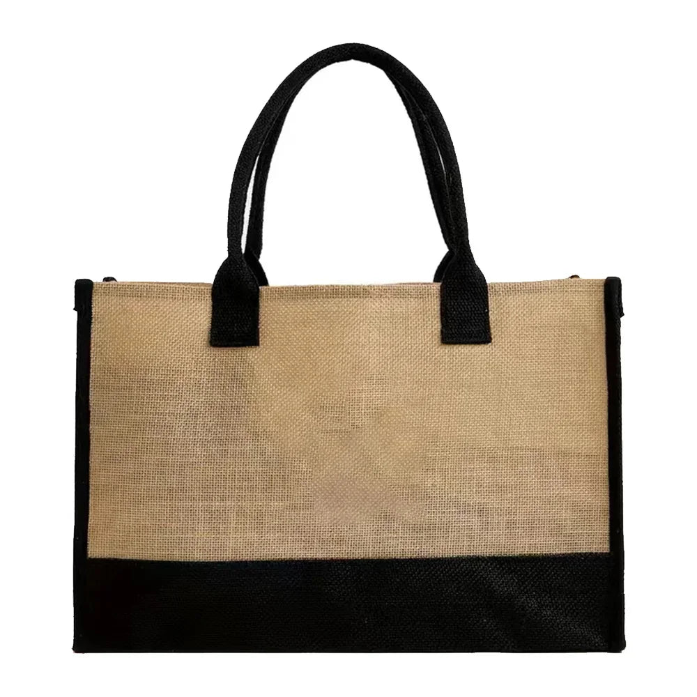Shopping Bag Burlap Tote Bag Jute Bags Lightweight Handbag Portable LargeCapacity Women Grocery Organizer Garland Letter Pattern