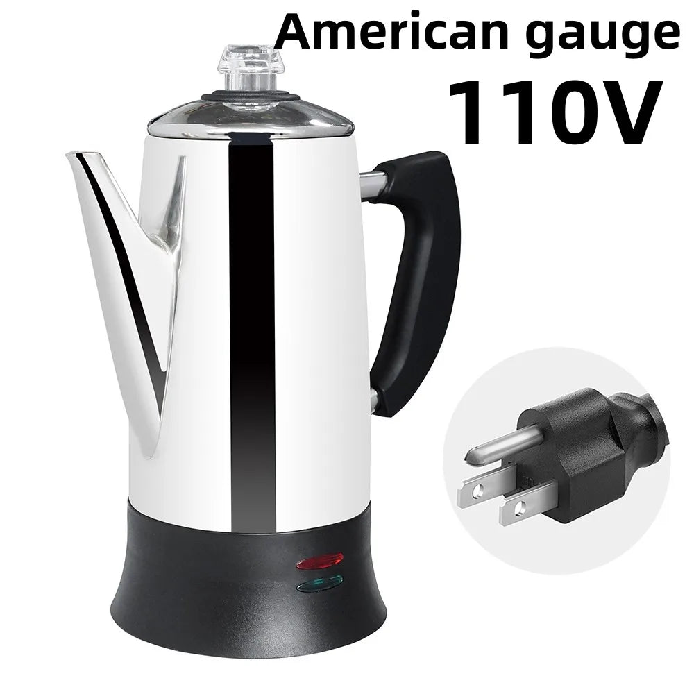 Coffee Percolator Pot Electric Stainless Steel Geyser Coffee Maker 12 Cups Drip Kettle Espresso Machine Home Cafe Kitchen Tools