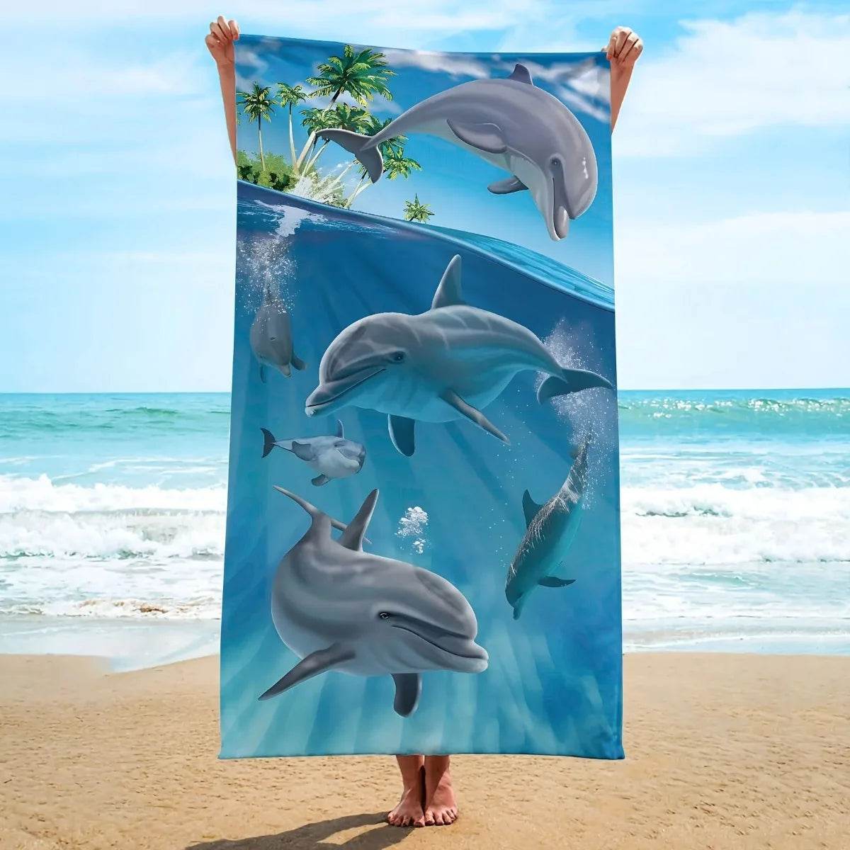 Dolphin Print Microfiber Beach Towel, Soft Absorbent Pool Towel, Sand-proof Swimming Towel, Beach Essentials, Travel Supplies - P12 Hub Europe