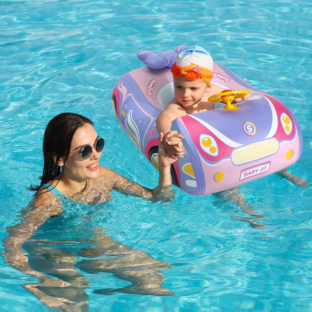 Swimbobo Kids Car Swimming Seat Float Ring Inflatable Infant Floating For Summer Swim Boat Circle Bathing Water Toy with canopy