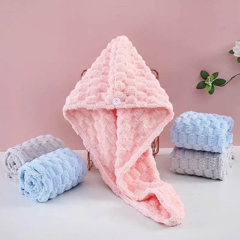 1Pcs Microfiber Quick-dry Hair Towel Cap with Button Super Absorption Bath Hat Fast Drying Hair Drying Wrap Hat Towel for Women - P12 Hub Europe