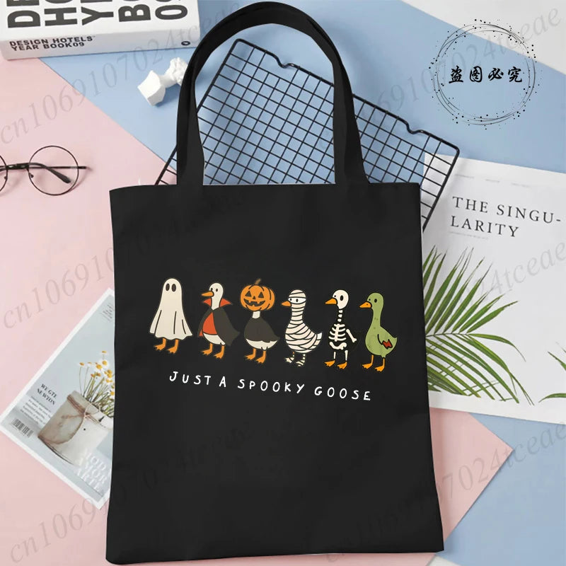 Funny Halloween Goose Wome's Tote Bags Reusable Handbag Shopping Totes Just A Spooky Goose Casual Fashion Shoulder Shopping Bag
