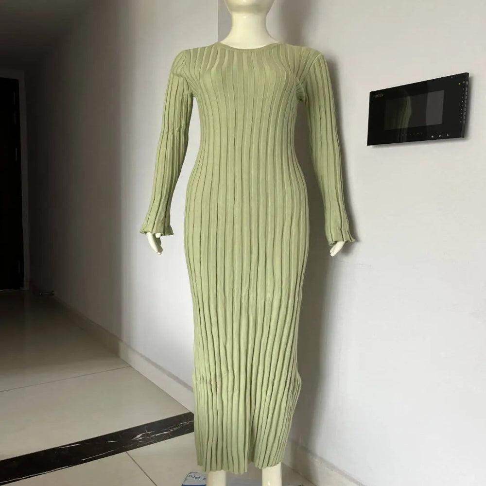 Knit Lace-Up Maxi Dress Autumn High Waist - P12 Hub Europe