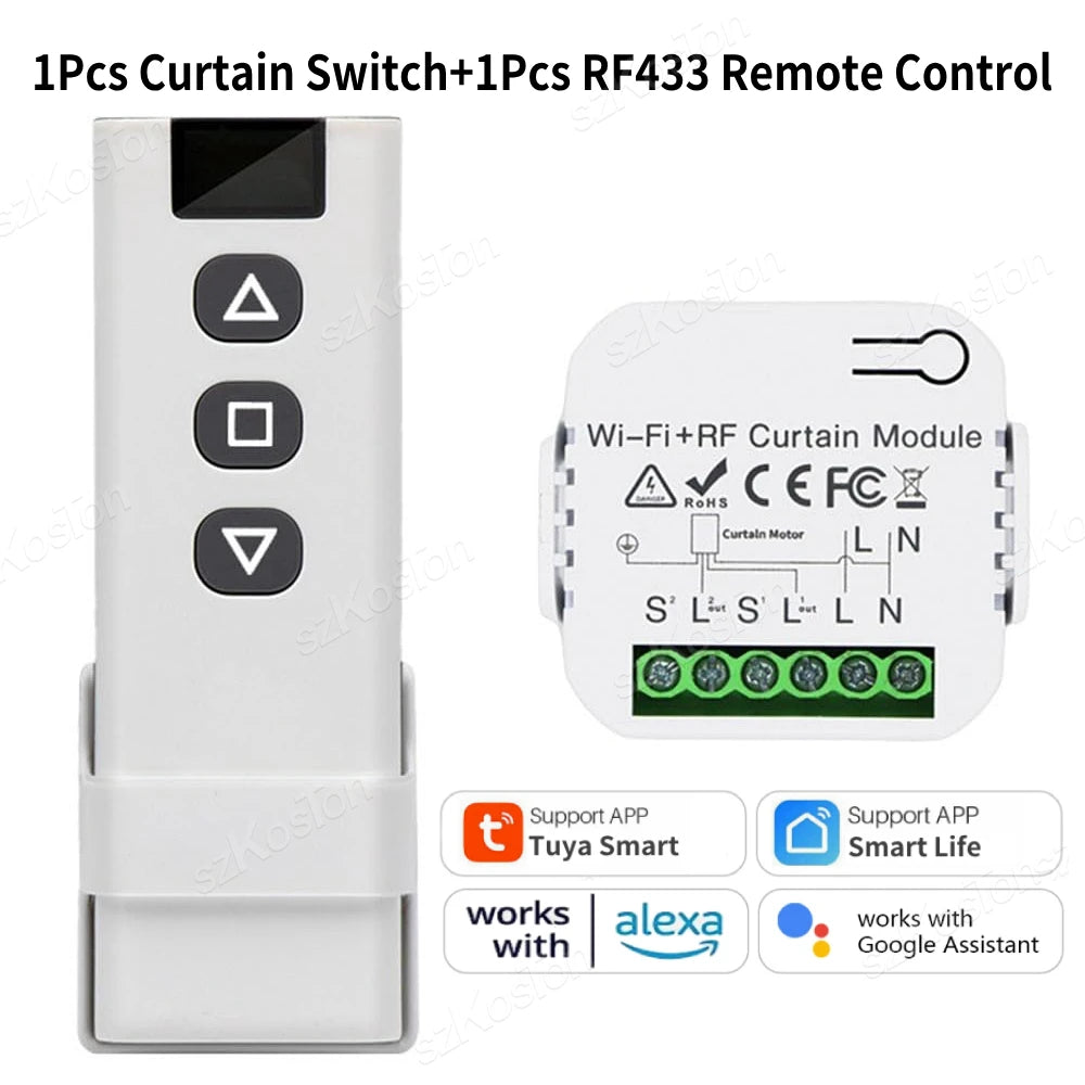 Tuya Smart Life WiFi Blind Electric Curtain Switch Relay with RF433 Mhz Remote Control Electric Roller Shutter Google Home Alexa