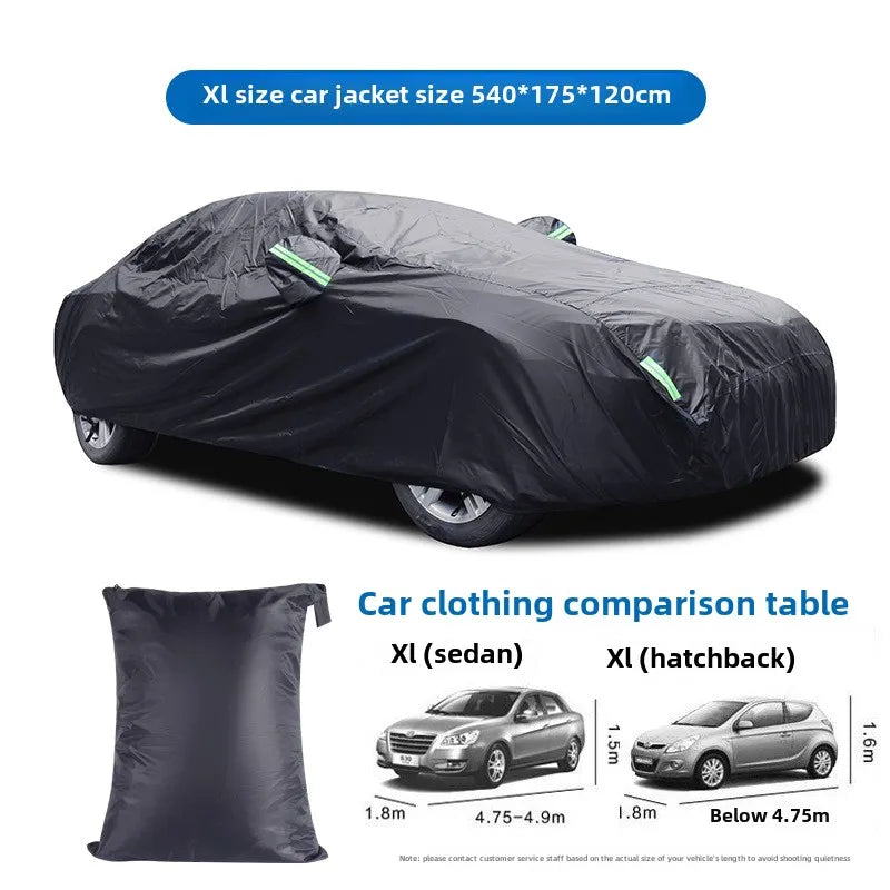 Black Silver Coated Rainproof Sunscreen Reflective Strip Outdoor Sunshade Dust Proof Protection Hatchback Sedan SUV Car Cover