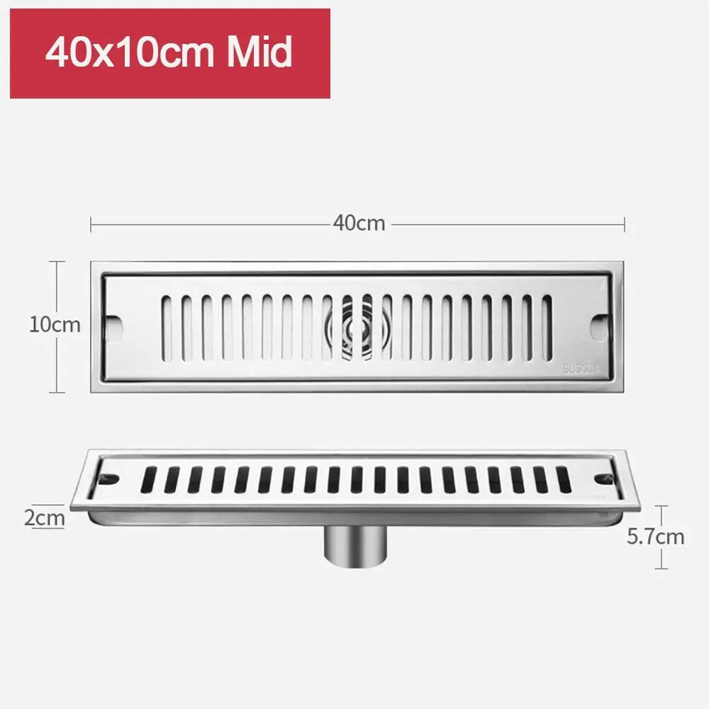 20/30/40/50cm Stainless Steel Shower Floor Drain Bathroom Rectangle Linear Floor Drainage Floor Drain with Strainer Cover