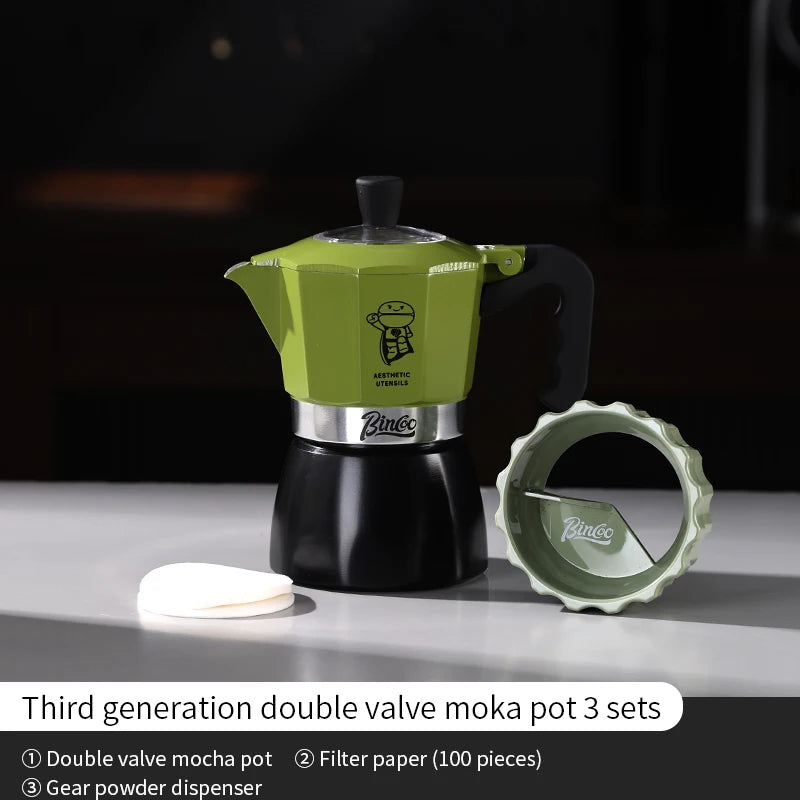 Bincoo Double-valve Moka Pot Set Electric Stove Pot Household Italian Espresso Machine Coffee Mocha Pot Barista Accessories 220V