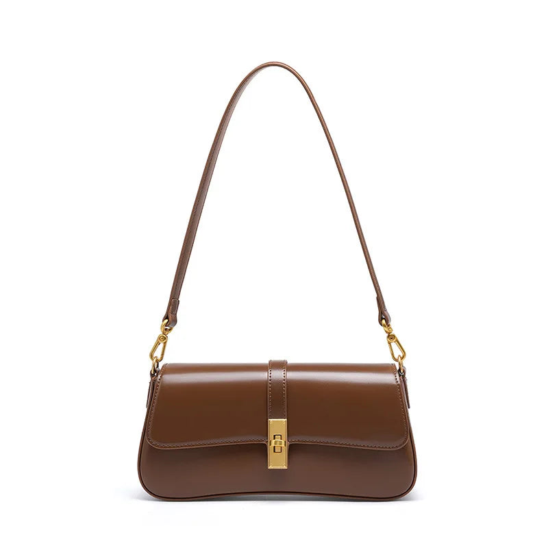 Genuine Leather Women Baguette Shoulder Bag Luxury Cowhide Solid Color Handbag Underarm Bag Fashion Ladies Shopping Bag Gift