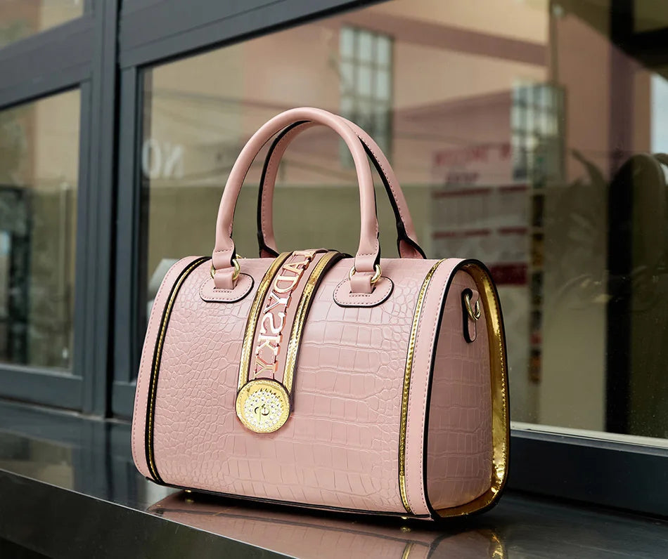 VM FASHION KISS NEW Rendering Boston Handbag Classic Style Crossbody Bag Elegant Women's Shoulder Bag Leather Satchel Purse
