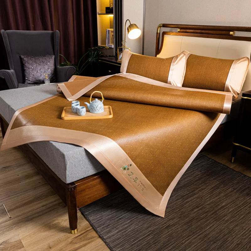 JFLEGAL Summer Natural Rattan Mat 2024 New Ice Silk Jacquard Soft Physical Cooling Wormwood Mat Bedding Dormitory Mattress Cover - P12 Hub Europe