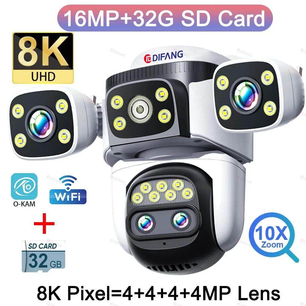 Camera 4-Lens PTZ WiFi 10K/20MP, 10x Zoom, 720° View - P12 Hub Europe