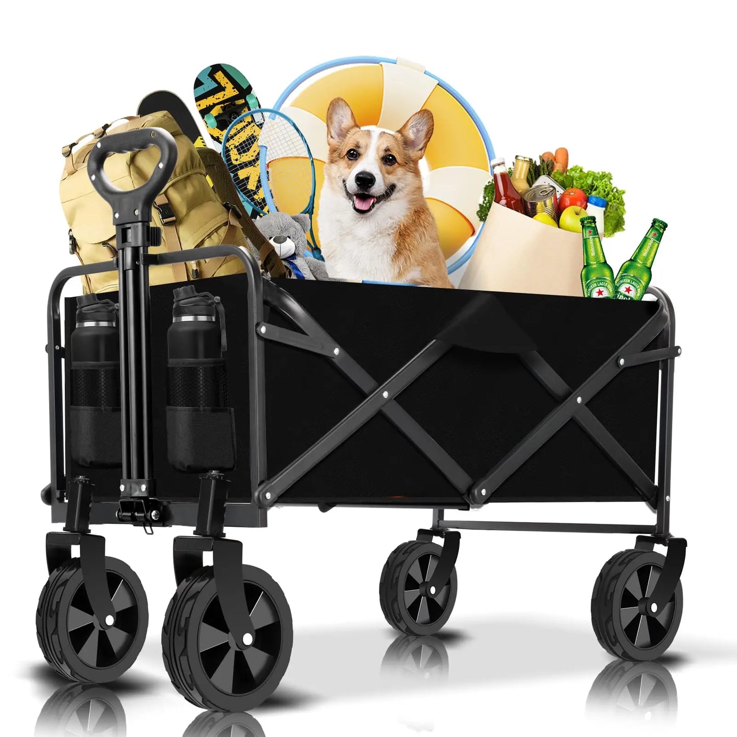 Collapsible Folding Utility Beach Cart Wagon Heavy Duty Large Capacity Fold Wagon Ourdoor Trolley Portable Garden Camping Cart