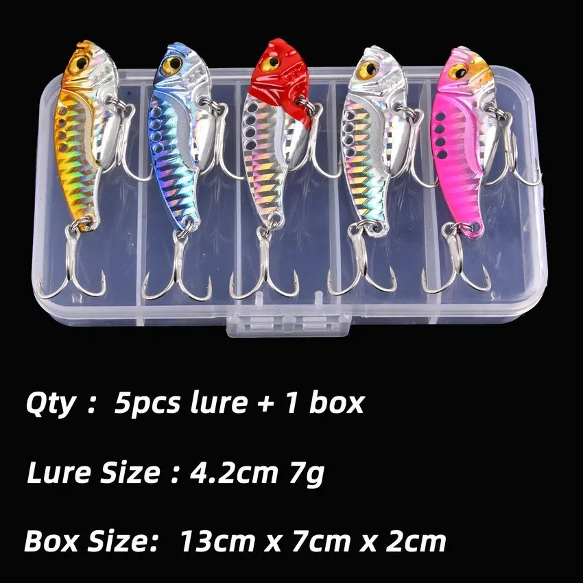 Aorace 5pcs/box Metal VIB 3/7/10/15/20g Fishing Lure Vibration Spoon Hard Baits Crankbait Wobbler Swimbait Cicada VIB Tackle