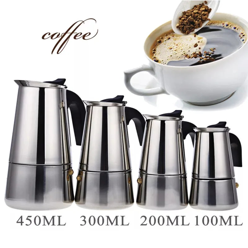 Moka Pot Stainless Steel Coffee Pot Stovetop Espresso Maker Percolator Coffee Maker 200ml/4 Cup with Electric Stove
