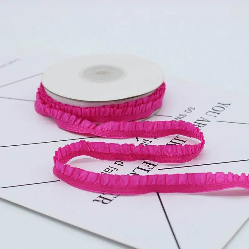 5yards 1cm Pleated Stretch Lace Trim Ribbon Ruffled Elastic Band Headdress Gift Box Bow Decorative DIY Craft Supplies - P12 Hub Europe