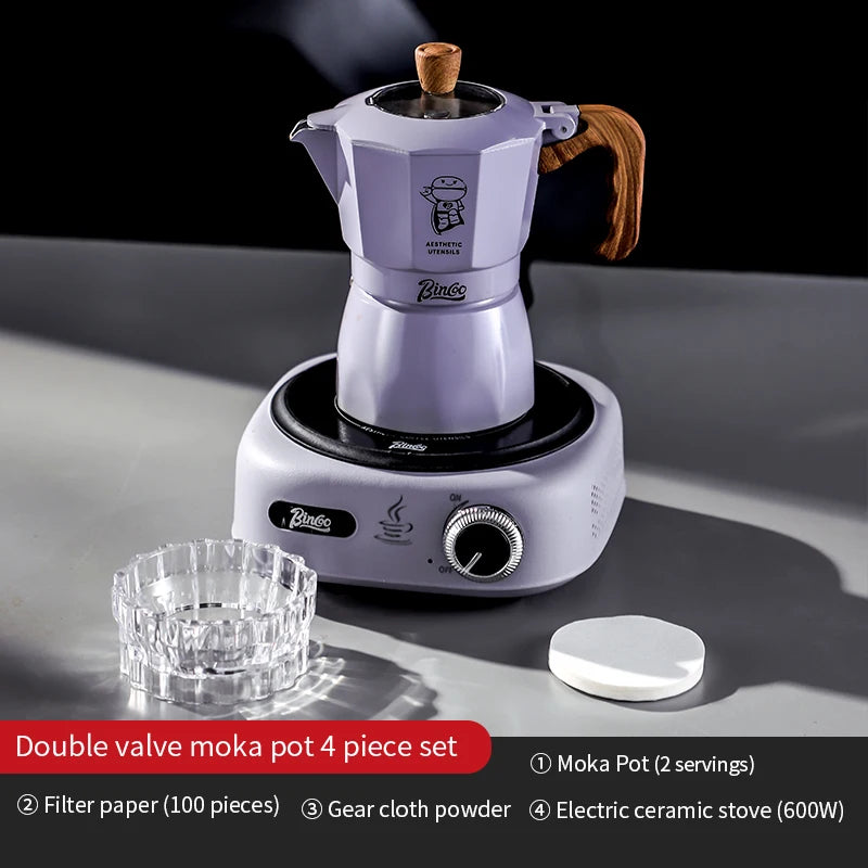 Bincoo Double Valve Moka Pot Espresso Latte Brewing Coffee Extraction Pot Electric Stove Heating 220V Home Barista Accessories