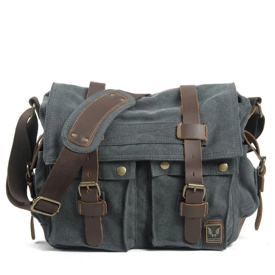 MUCHUAN Canvas Leather Men Messenger Bags Big Satchel Shoulder Bags Male Laptop Briefcase Travel Handbag