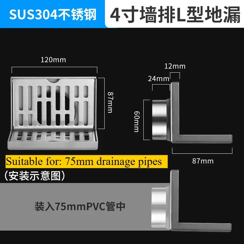 304 stainless steel rust proof outdoor L-shaped floor drain, same floor corner drainage floor drain,